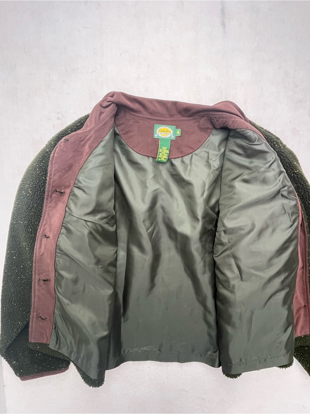 Cabelas Womens Green Moose Pine Tree Applique Cabin Core Sherpa Fleece Jacket XL - Picture 8 of 10